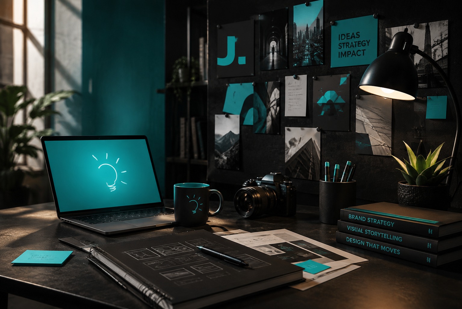 JNINE creative studio with campaign ideas, camera and design materials